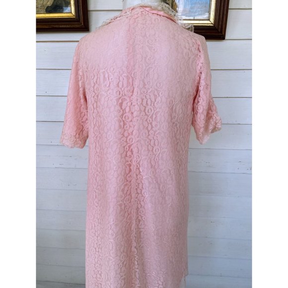 Vintage 1950s Pink Floral Lace Bed Jacket Robe - Picture 14 of 16